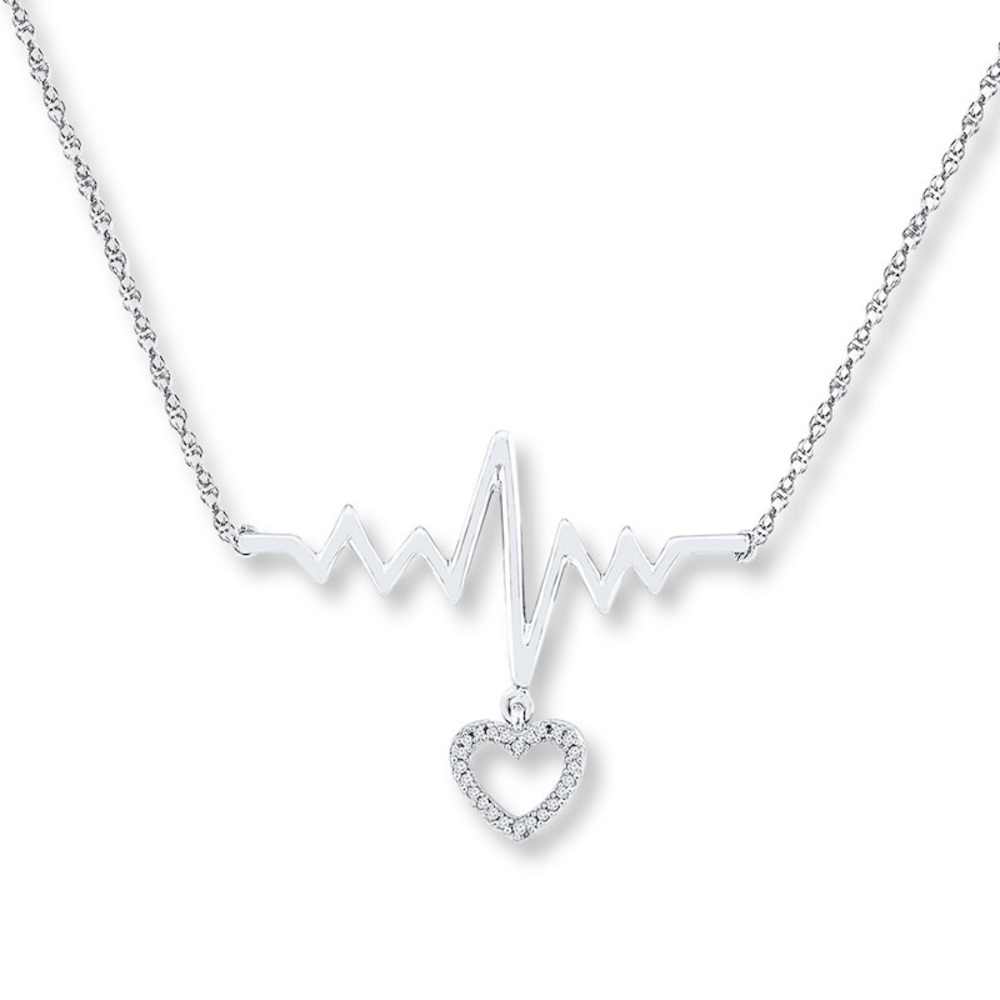 Heartbeat Necklace Diamond Heart ❤️ 1/20 ct tw Sterling Silver